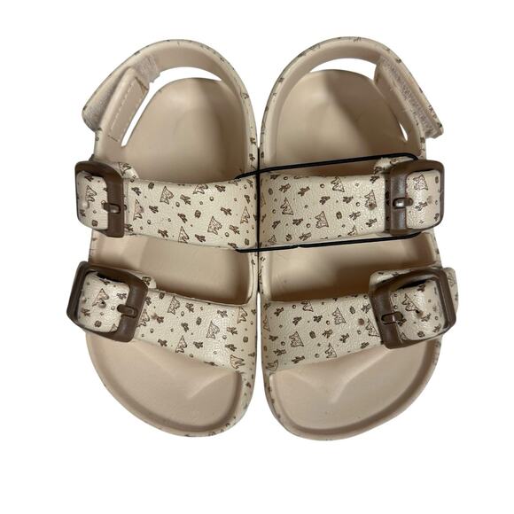 Toddler Double Buckle Sandals Adjustable Cactus Print Tan Brown Back Strap 5-6 - Picture 2 of 9